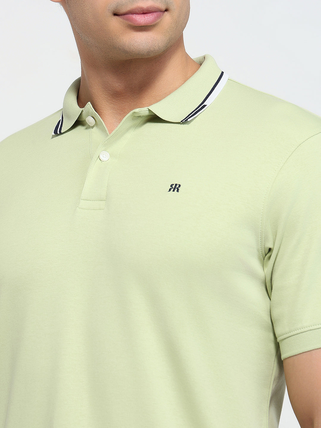 Raymond Men Green Modern Fit Solid Polo Neck Collar T-shirt
