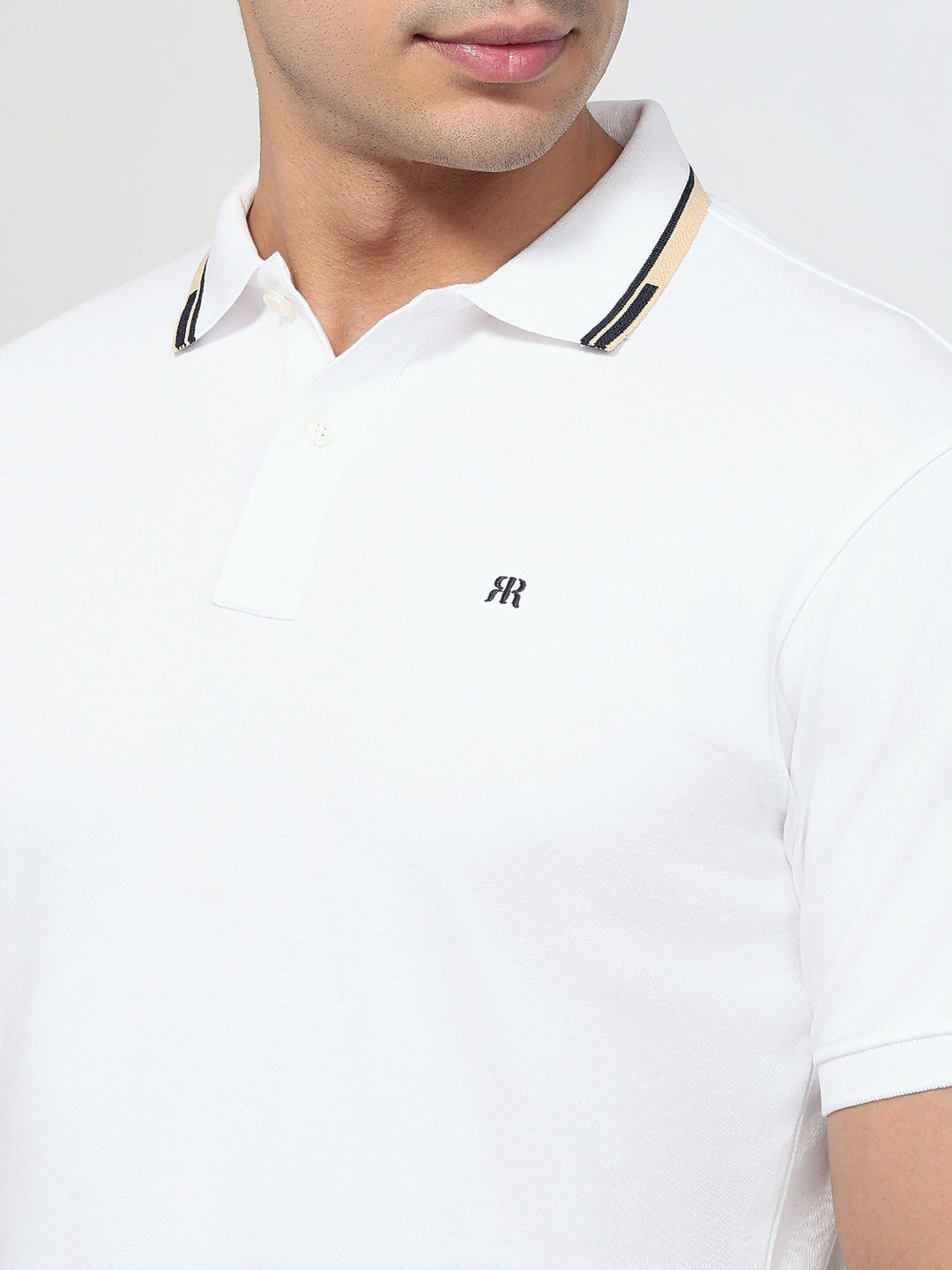 Raymond Men White Modern Fit Solid Polo Neck Collar T-shirt