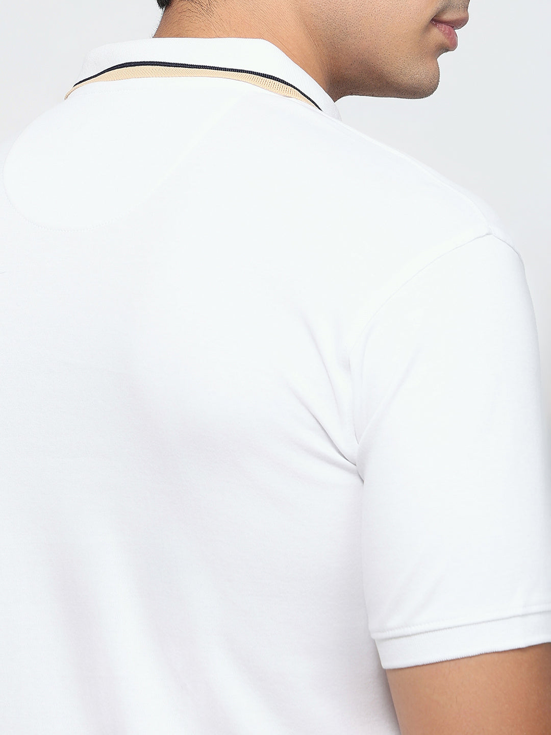 Raymond Men White Modern Fit Solid Polo Neck Collar T-shirt