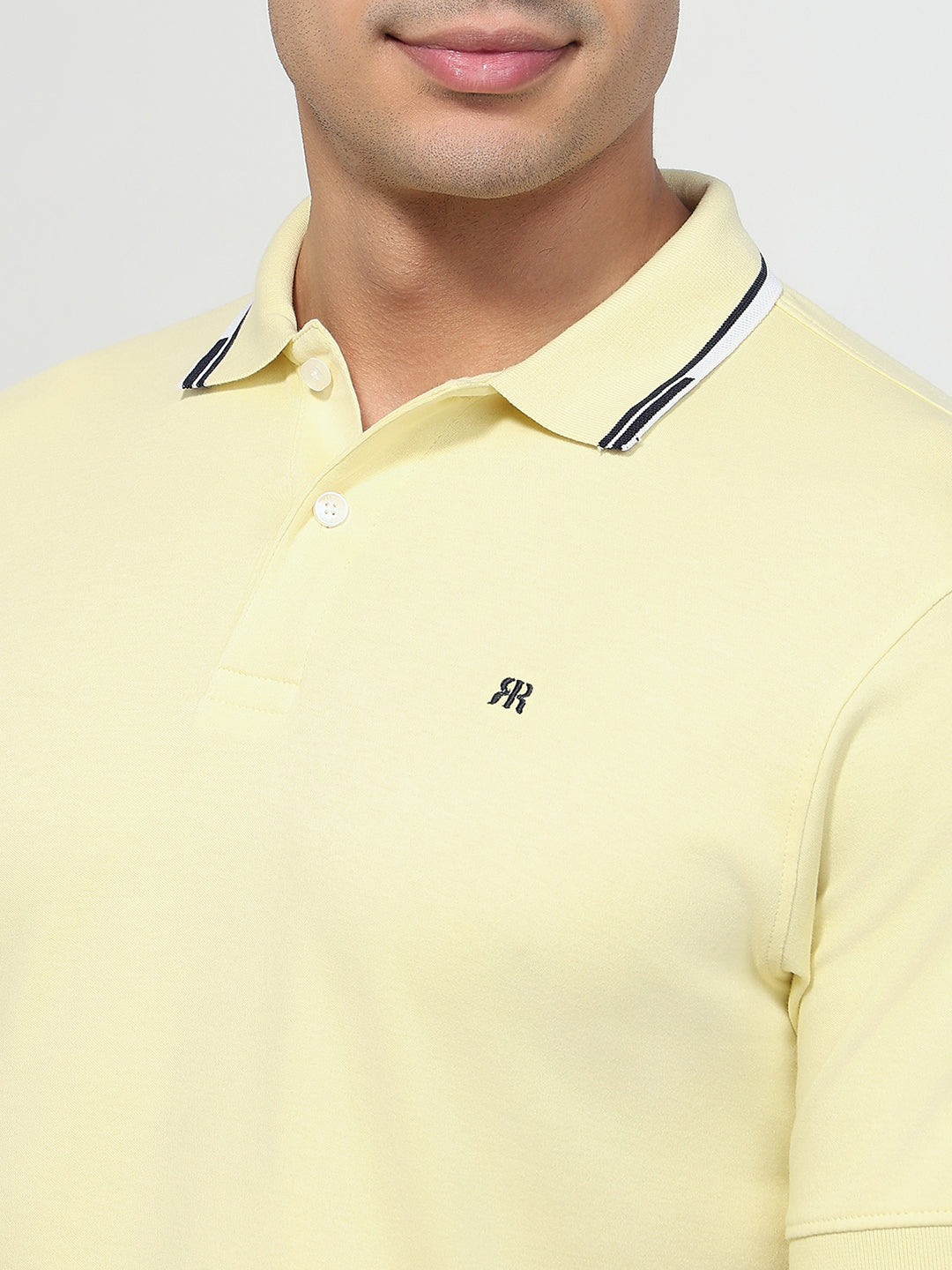 Raymond Men Yellow Modern Fit Solid Polo Neck Collar T-shirt