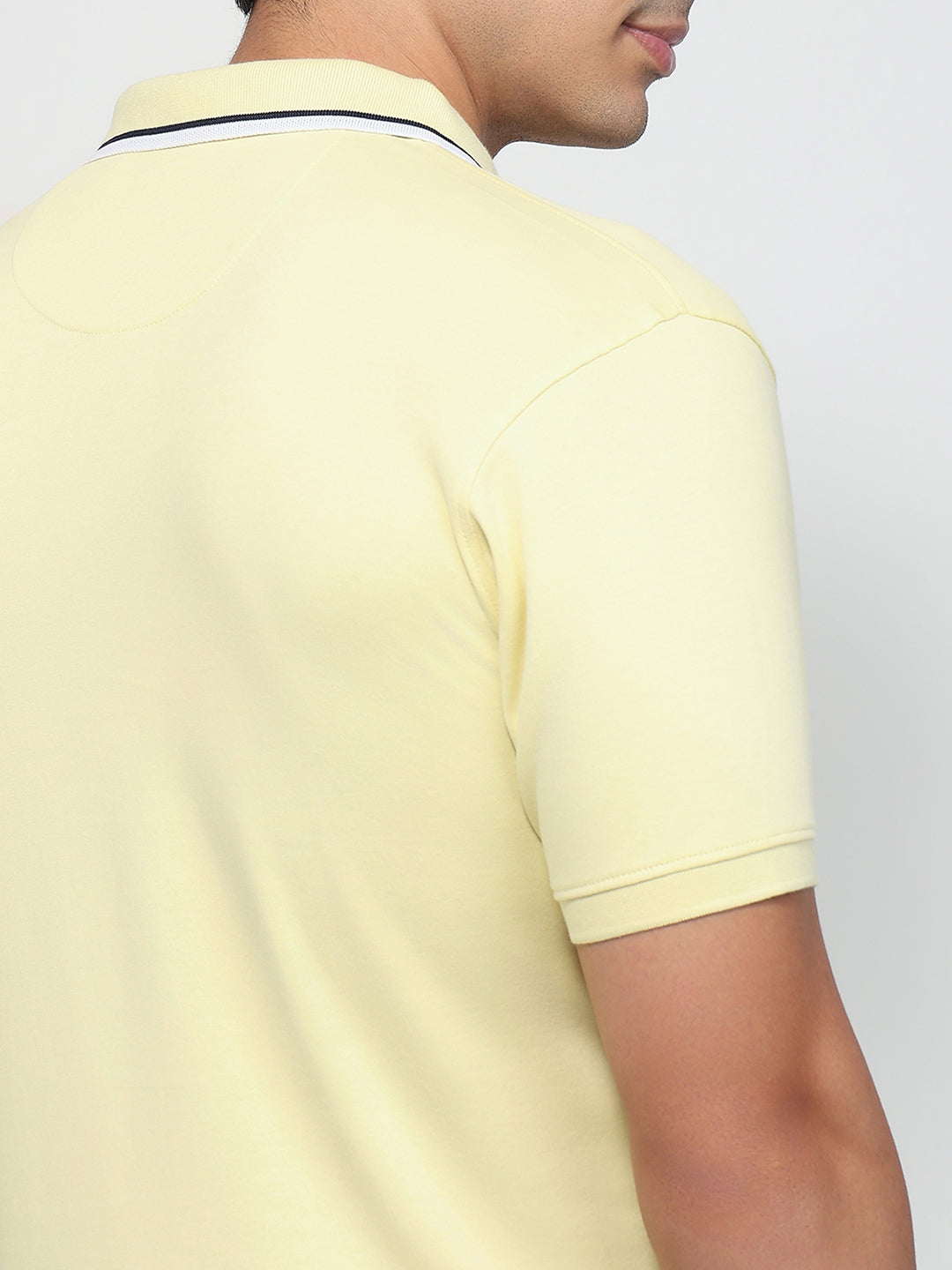Raymond Men Yellow Modern Fit Solid Polo Neck Collar T-shirt