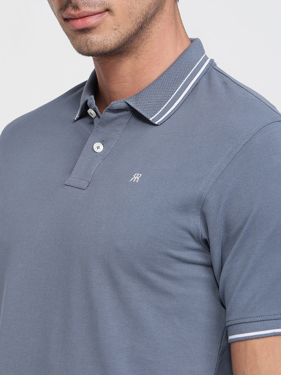 Raymond Men Blue Modern Fit Solid Polo Neck Collar T-shirt