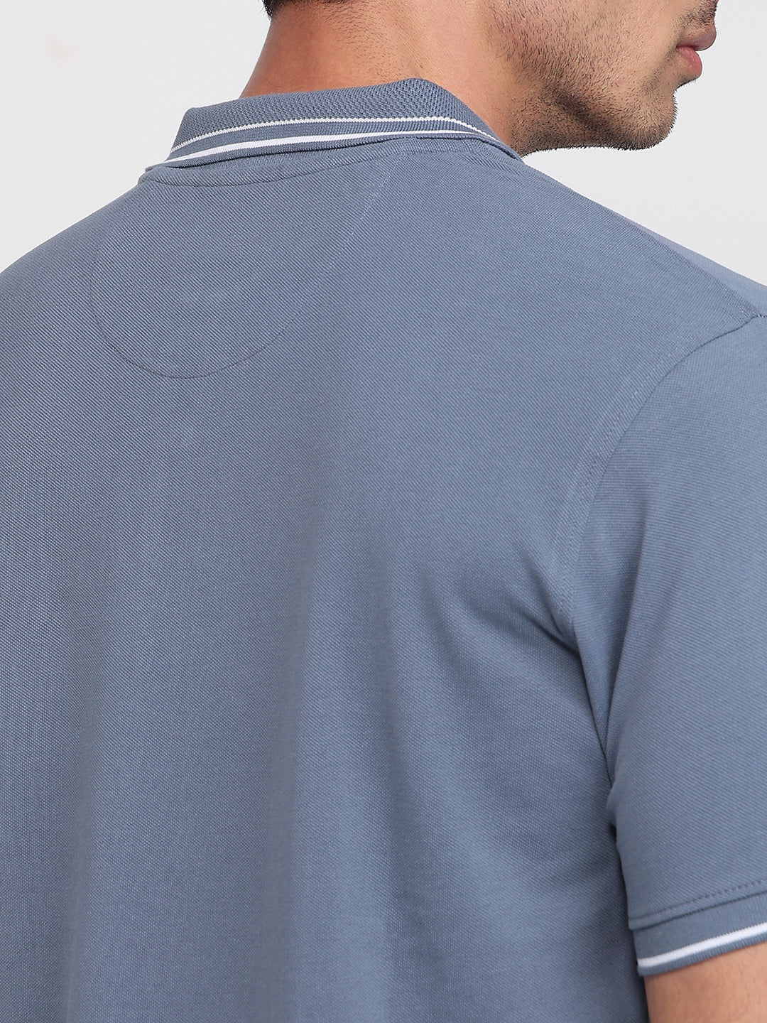 Raymond Men Blue Modern Fit Solid Polo Neck Collar T-shirt