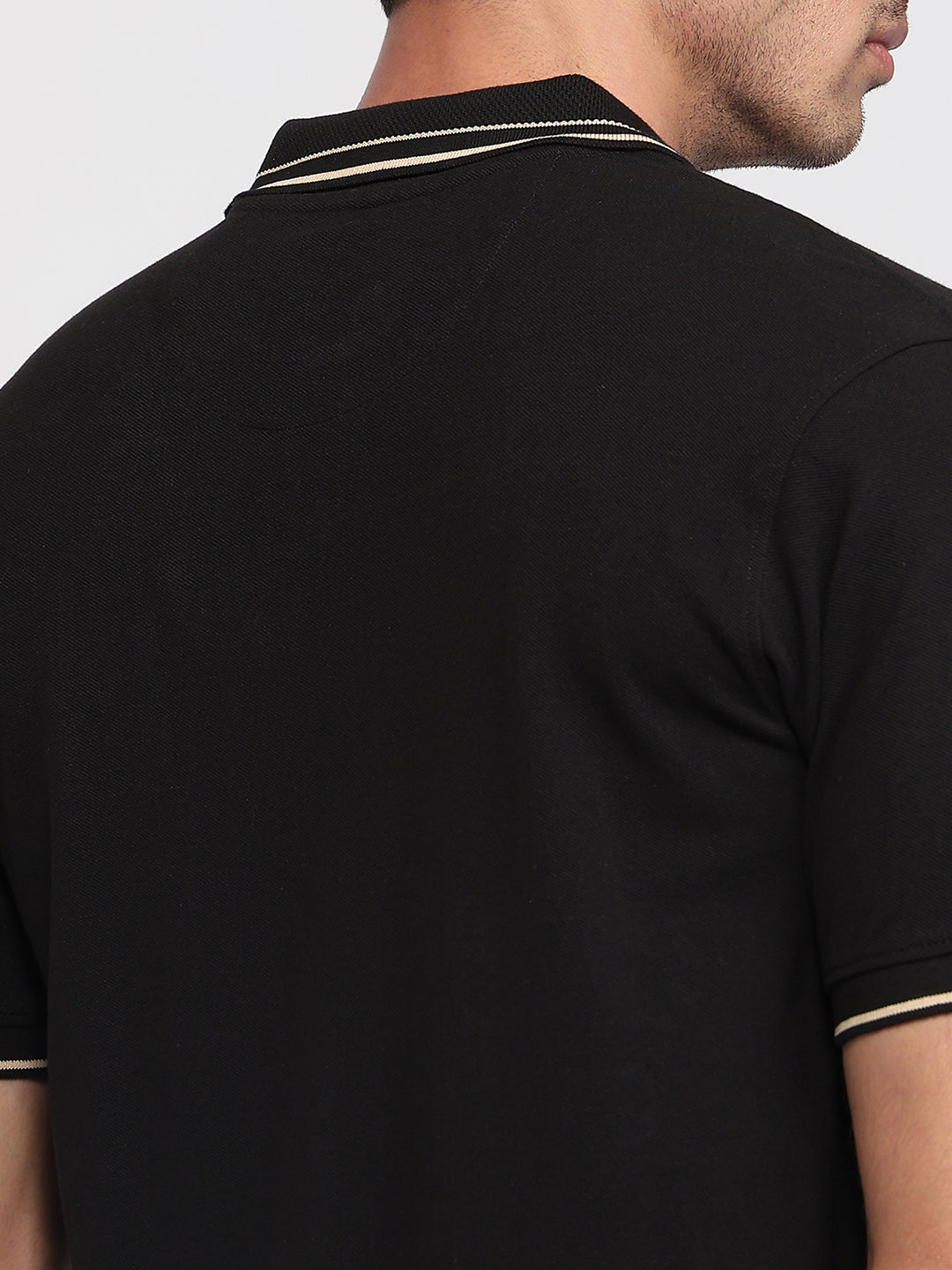 Raymond Men Black Modern Fit Solid Polo Neck Collar T-shirt