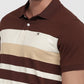 Raymond Men Brown Modern Fit Stripe Polo Neck Collar T-shirt
