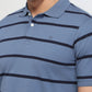 Raymond Men Blue Modern Fit Stripe Polo Neck Collar T-shirt