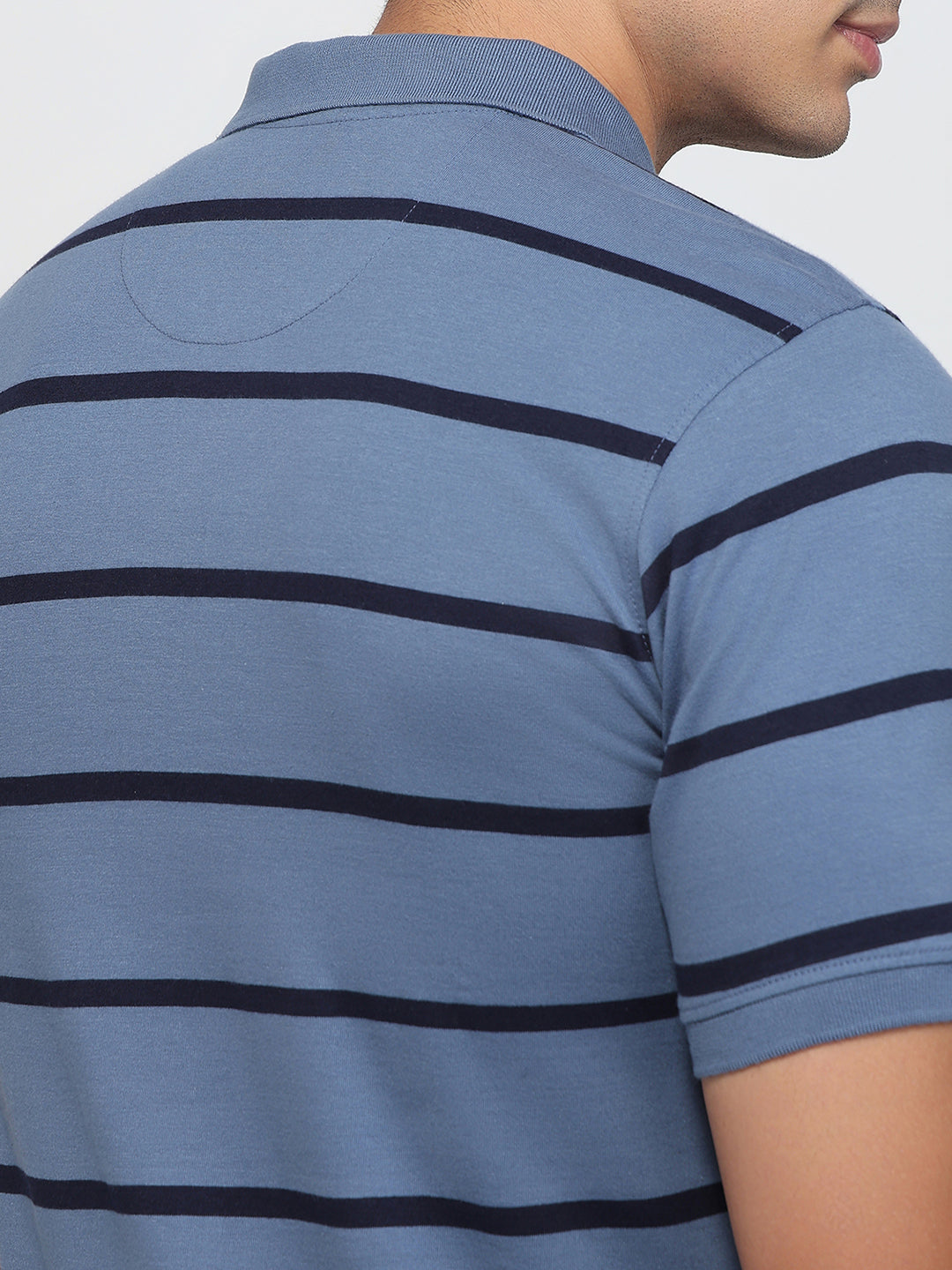 Raymond Men Blue Modern Fit Stripe Polo Neck Collar T-shirt