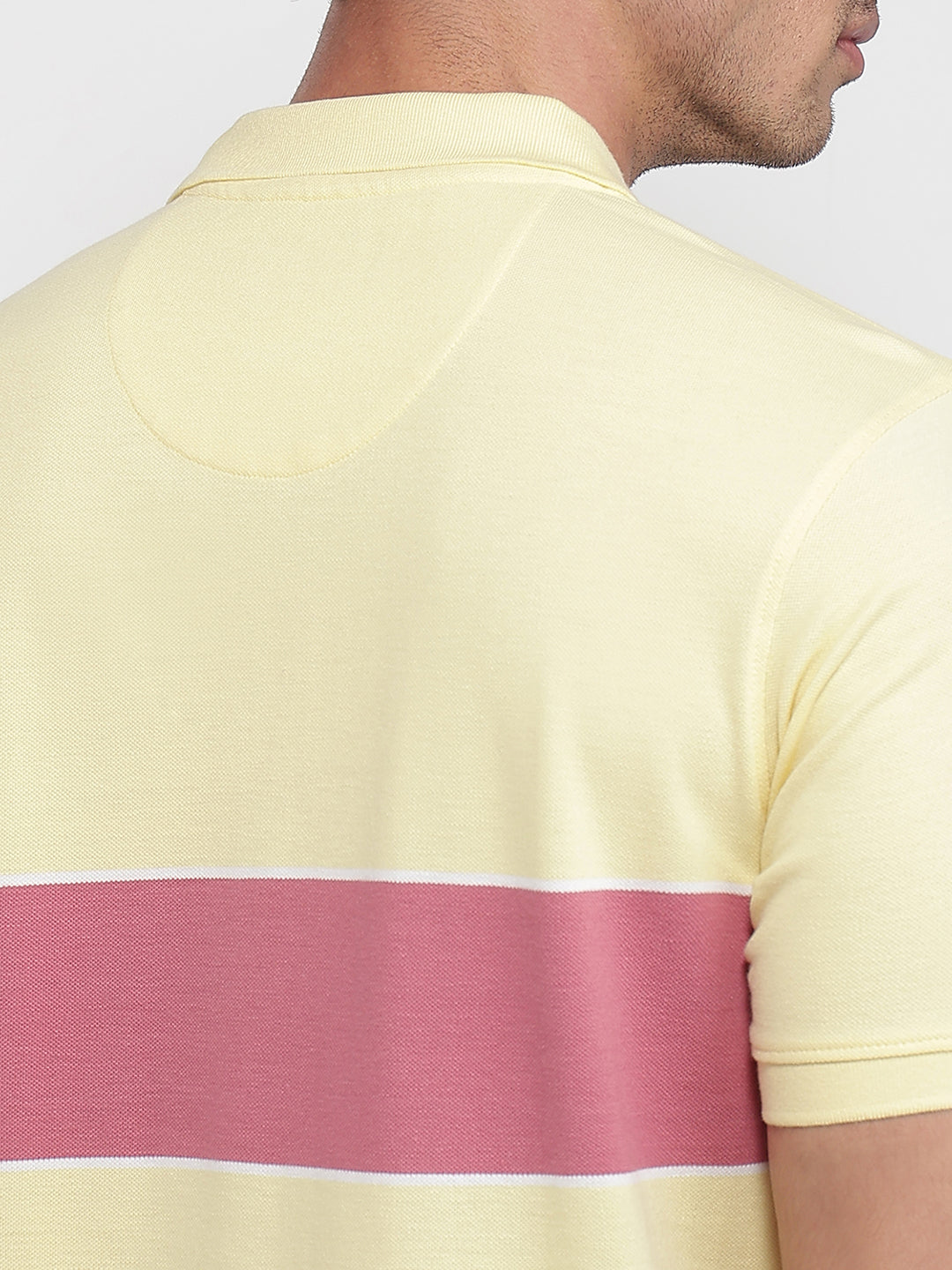 Raymond Men Yellow Modern Fit Stripe Polo Neck Collar T-shirt