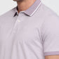Raymond Men Violet Modern Fit Stripe Polo Neck Collar T-shirt