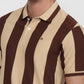 Raymond Men Brown Modern Fit Stripe Polo Neck Collar T-shirt