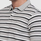 Raymond Men Grey Modern Fit Stripe Polo Neck Collar T-shirt
