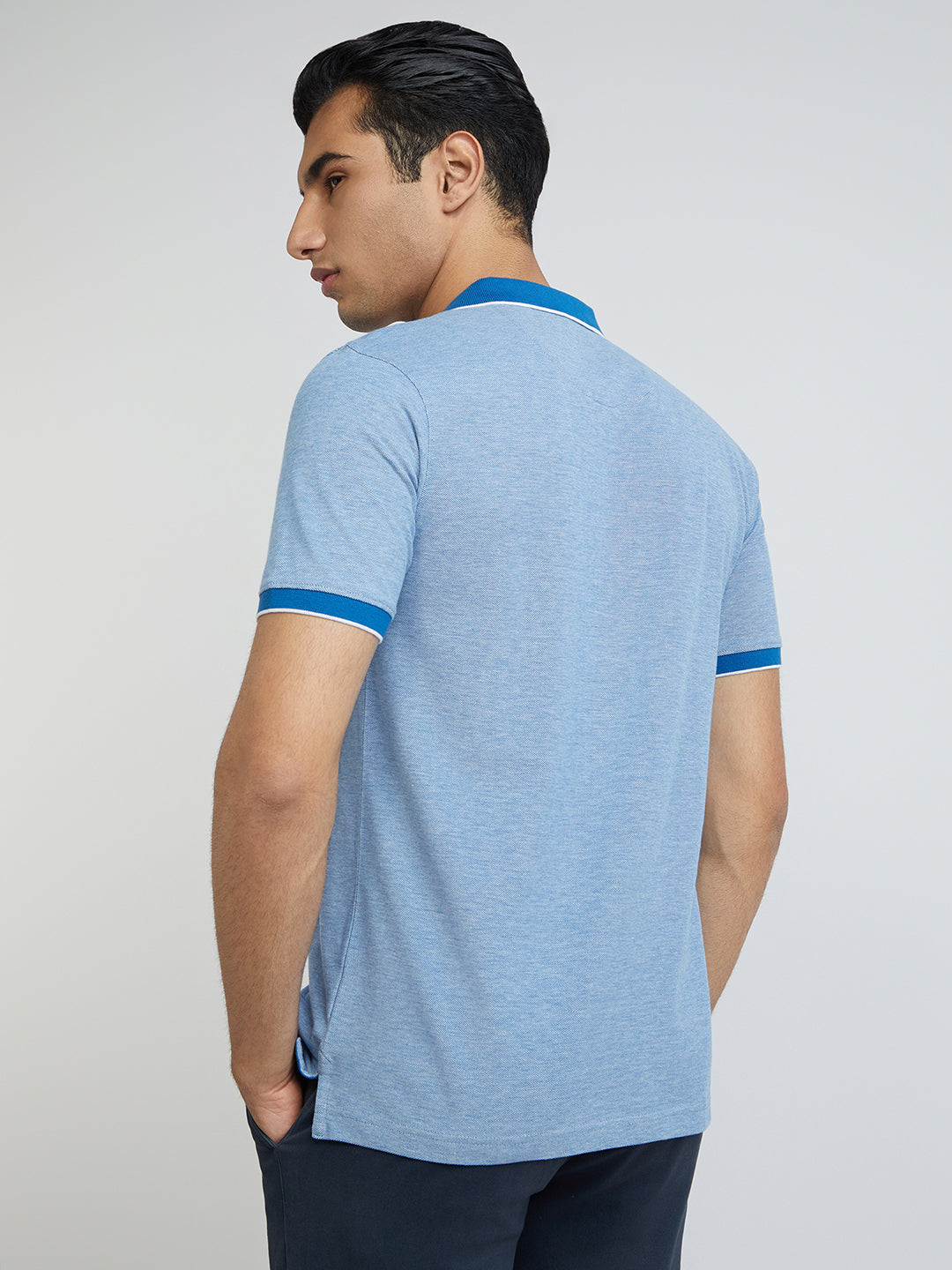 Raymond Men Blue Modern Fit Solid Polo Neck Collar T-Shirt