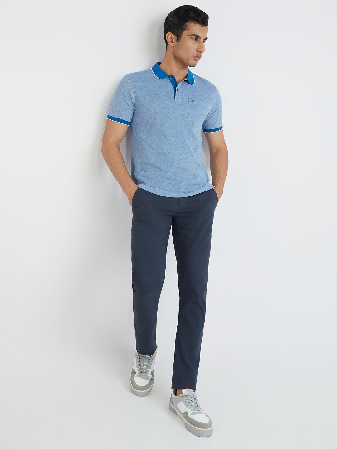 Raymond Men Blue Modern Fit Solid Polo Neck Collar T-Shirt