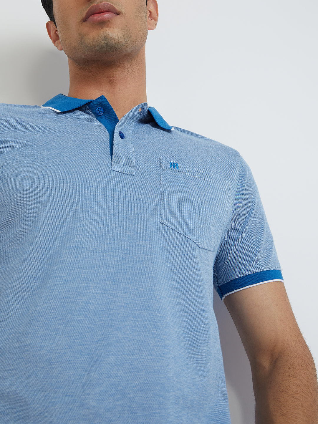 Raymond Men Blue Modern Fit Solid Polo Neck Collar T-Shirt