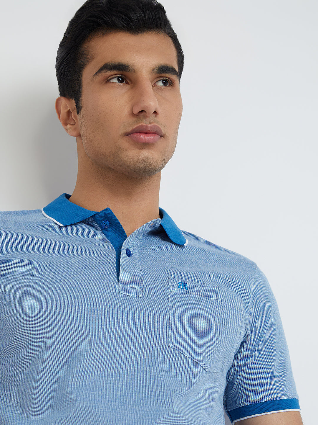 Raymond Men Blue Modern Fit Solid Polo Neck Collar T-Shirt