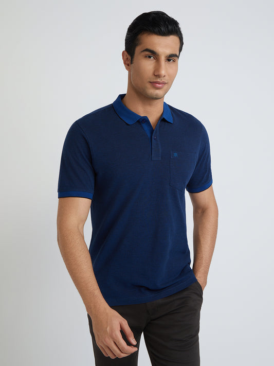 Raymond Blue Solid Modern Fit Half Sleeve Cotton T-Shirt