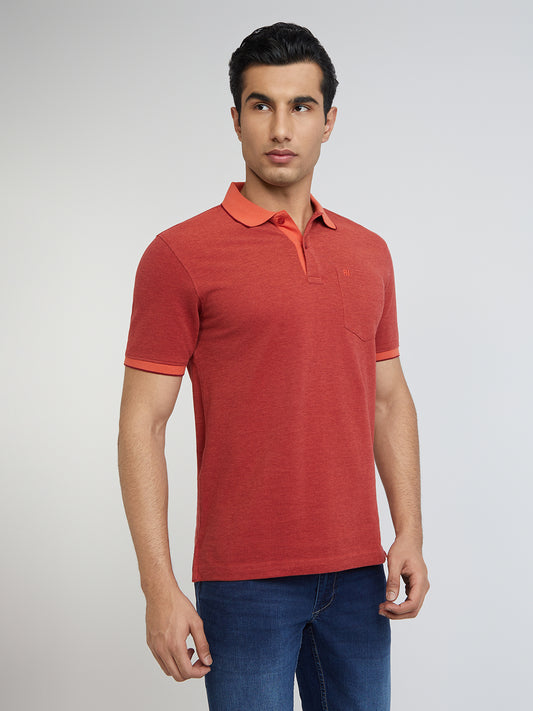 Raymond Orange Solid Modern Fit Half Sleeve Cotton T-Shirt