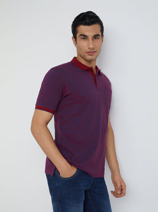 Raymond Purple Solid Modern Fit Half Sleeve Cotton T-Shirt