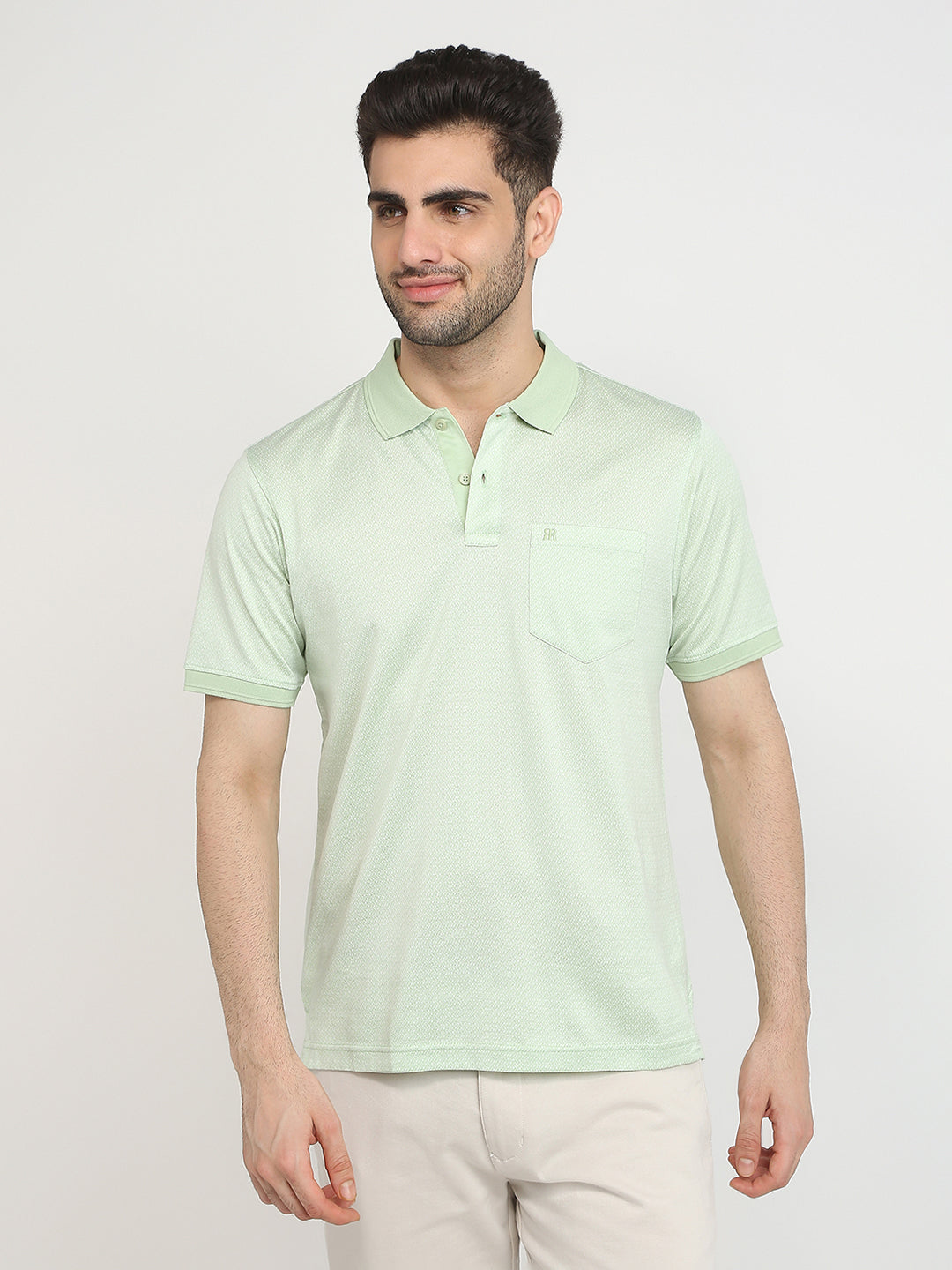 Raymond Men Green Regular Fit Jacquard Polo Neck Collar T-Shirt