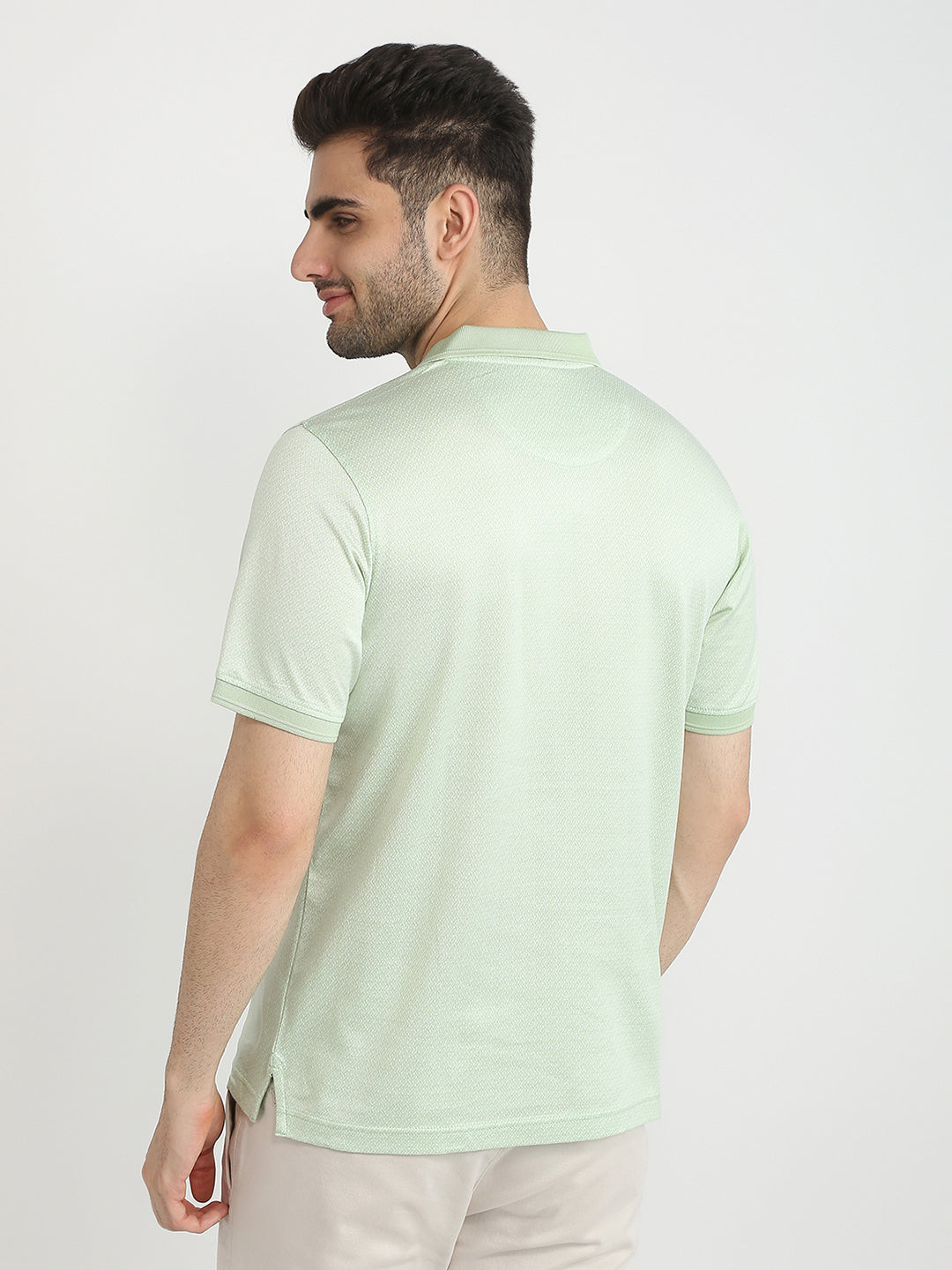 Raymond Men Green Regular Fit Jacquard Polo Neck Collar T-Shirt