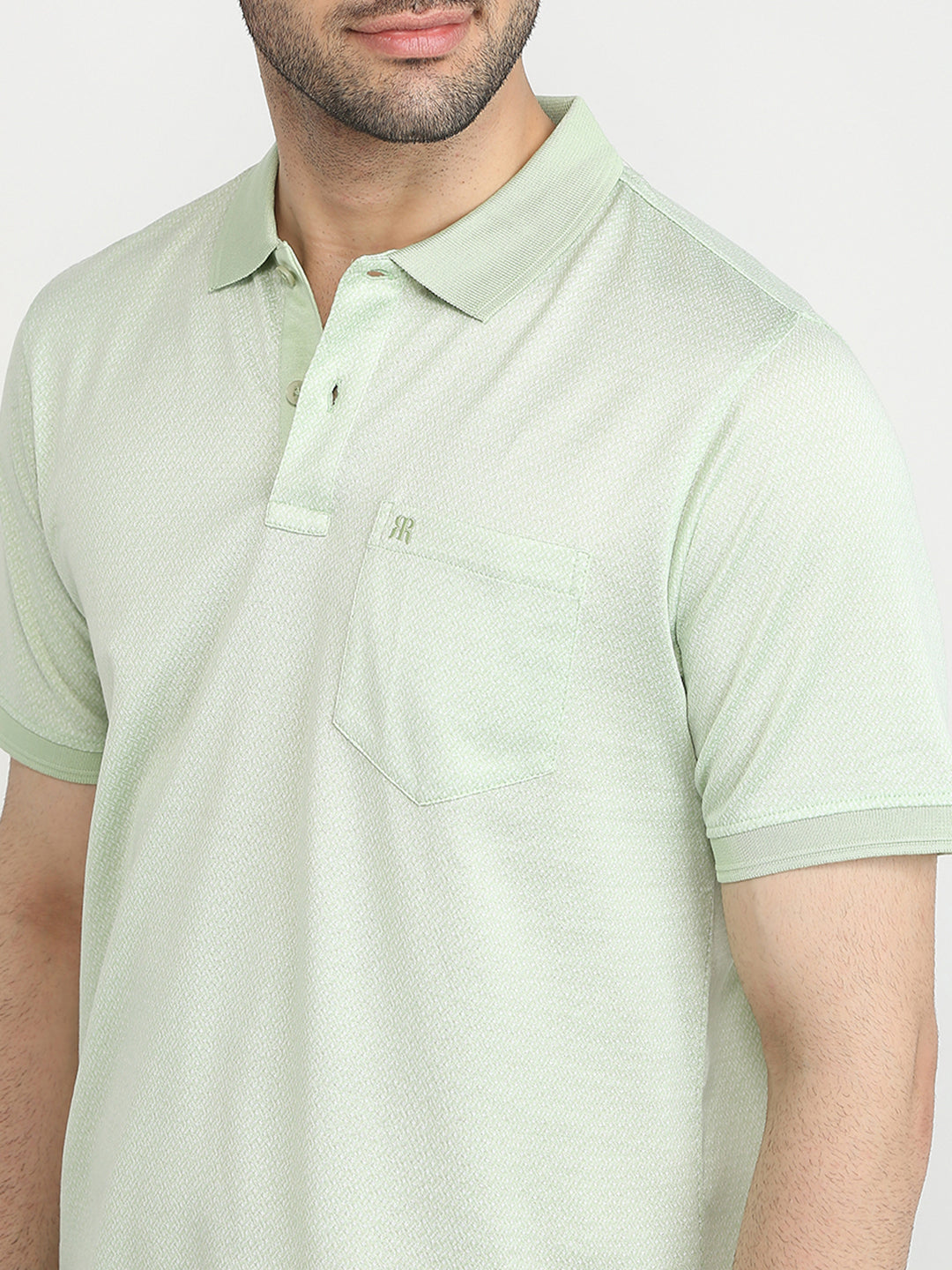 Raymond Men Green Regular Fit Jacquard Polo Neck Collar T-Shirt