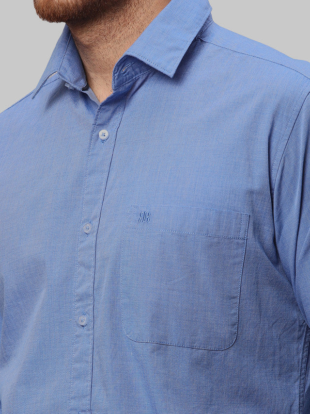 Raymond Blue Solid Slim Fit Cotton Casual Shirt