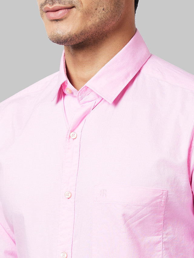 Raymond Pink Solid Slim Fit Full Sleeve Cotton Shirt