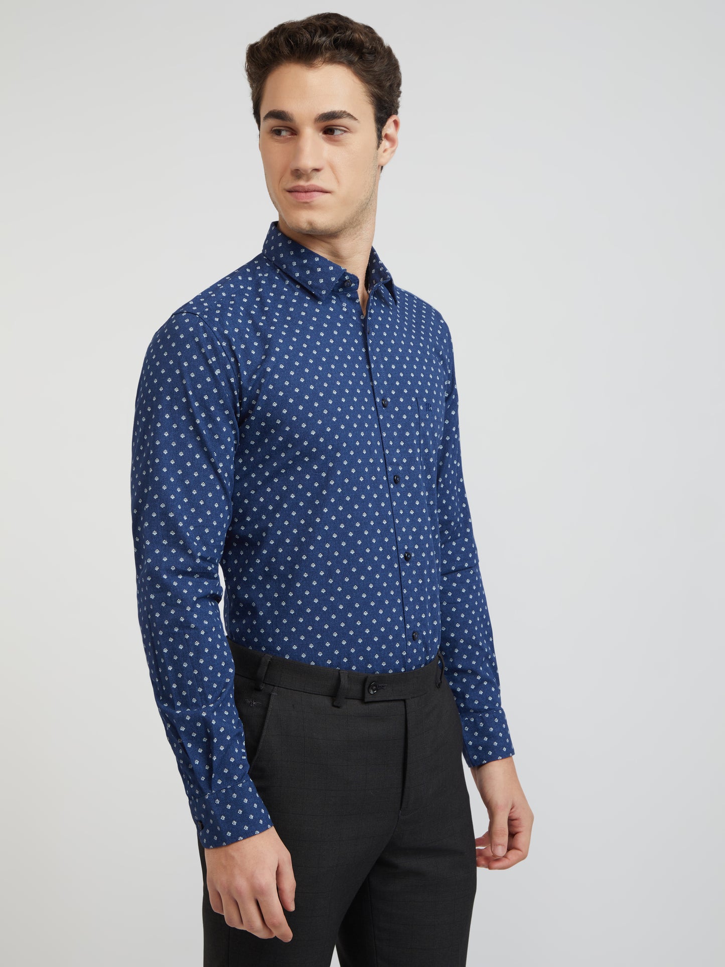 Raymond Men Blue Printed Slim Fit Cotton Casual Shirt