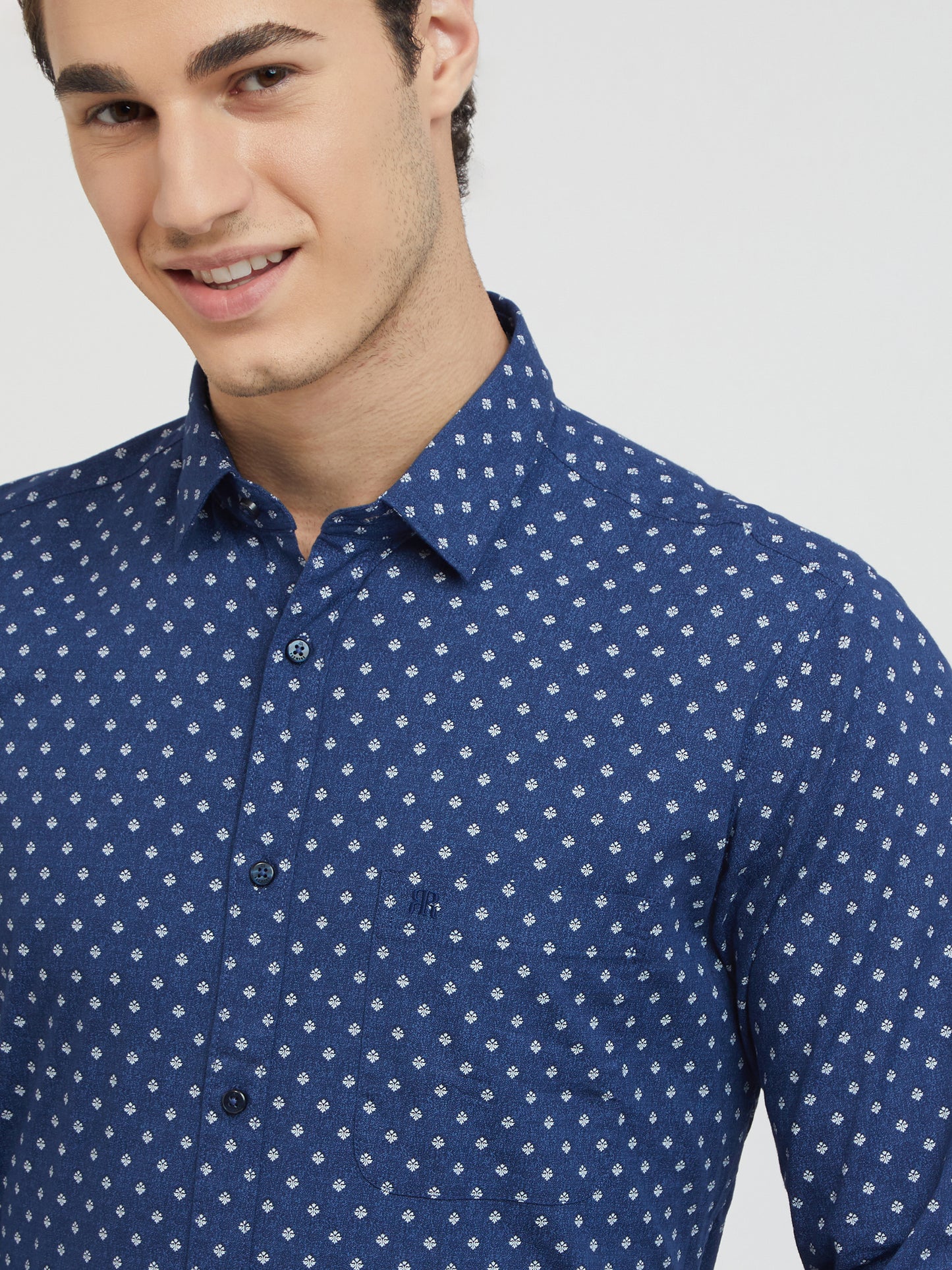 Raymond Men Blue Printed Slim Fit Cotton Casual Shirt