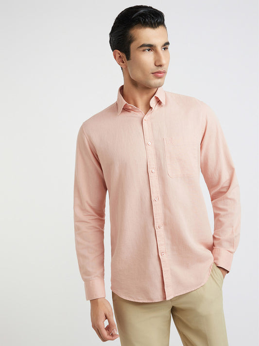 Raymond Men Red Solid Slim Fit Linen Blend Shirts