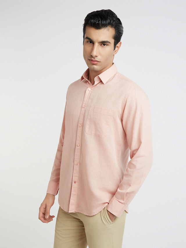 Raymond Men Red Solid Slim Fit Linen Blend Shirts