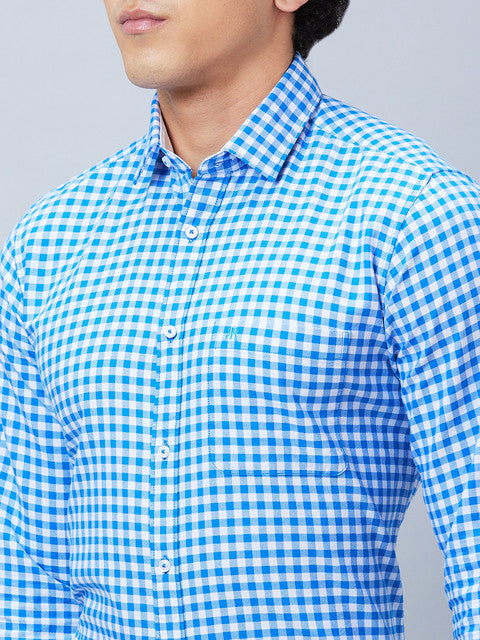 Raymond Men Blue Slim Fit Checks Regular Collar Shirt