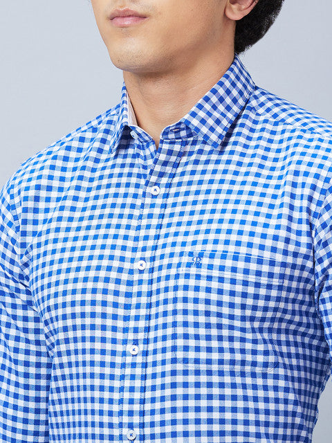 Raymond Men Blue Slim Fit Checks Regular Collar Shirt