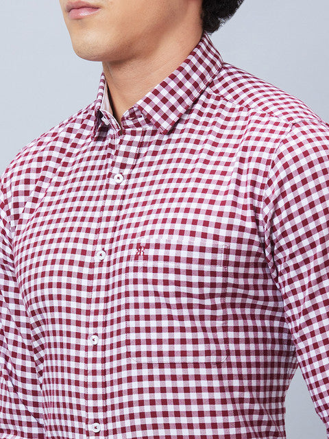 Raymond Men Maroon Slim Fit Checks Regular Collar Shirt