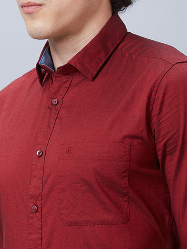 Raymond Red Solid Slim Fit Cotton Casual Shirt