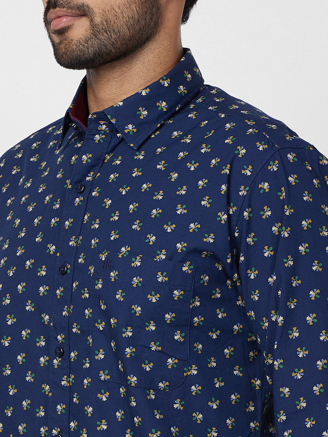 Raymond Blue Printed Slim Fit Cotton Casual Shirt