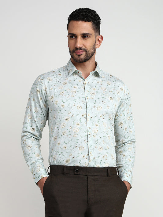 Raymond Men Green Solid Slim Fit Cotton Casual Shirt