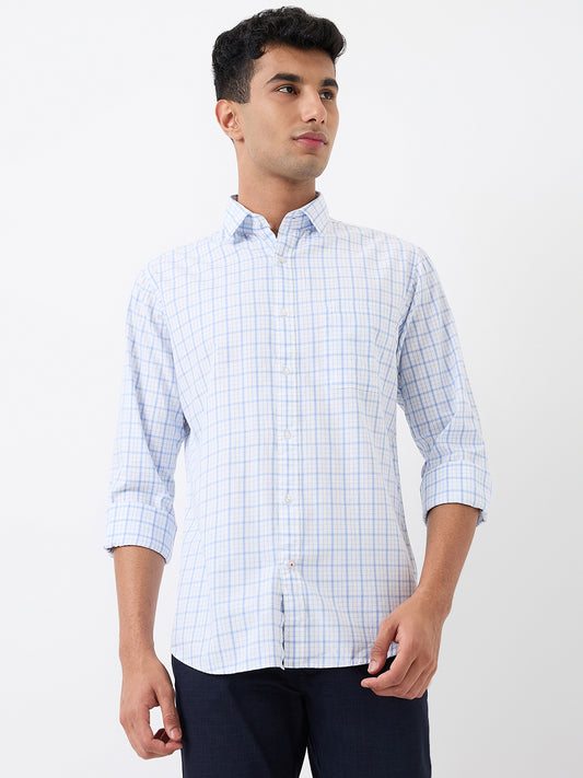 Raymond Men Blue Checks Slim Fit Cotton Casual Shirt