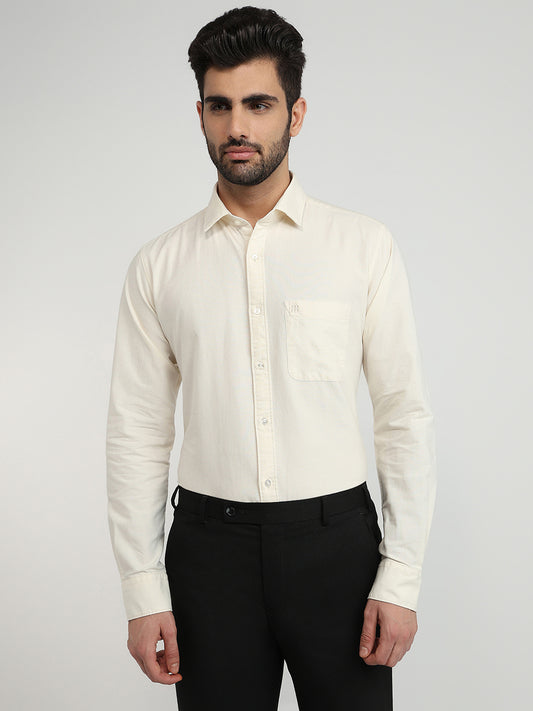Raymond Men White Solid Slim Fit Cotton Casual Shirt