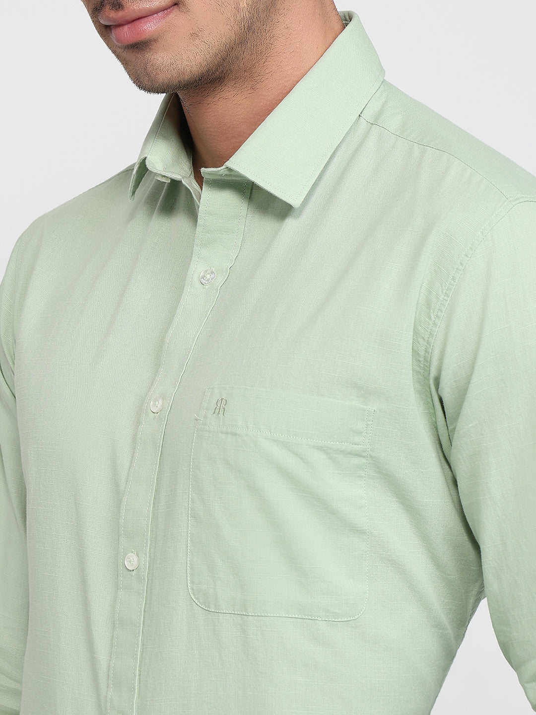 Raymond Men Green Slim Fit Solid Casual Shirt