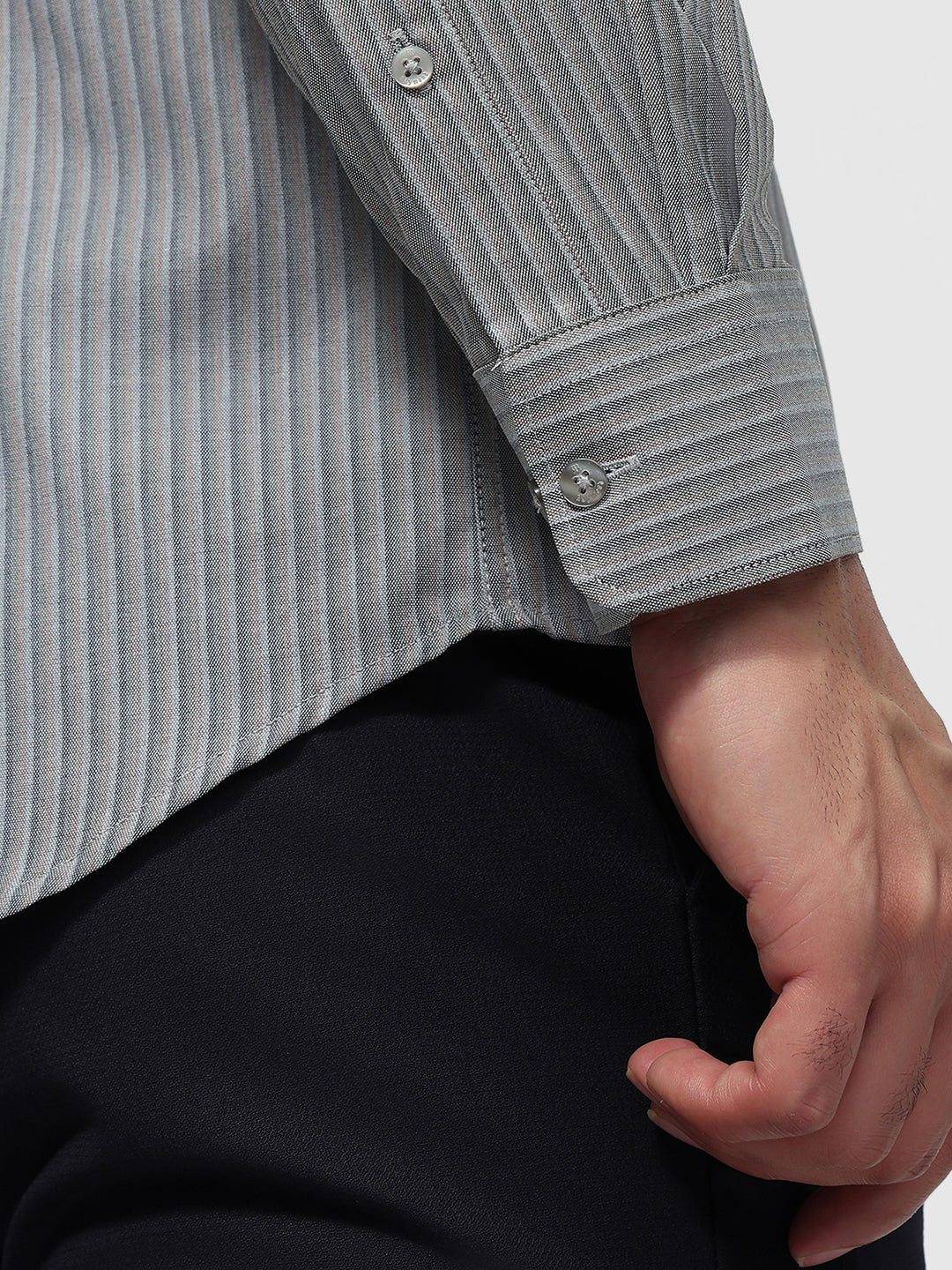 Raymond Men Grey Slim Fit Stripe Casual Shirt