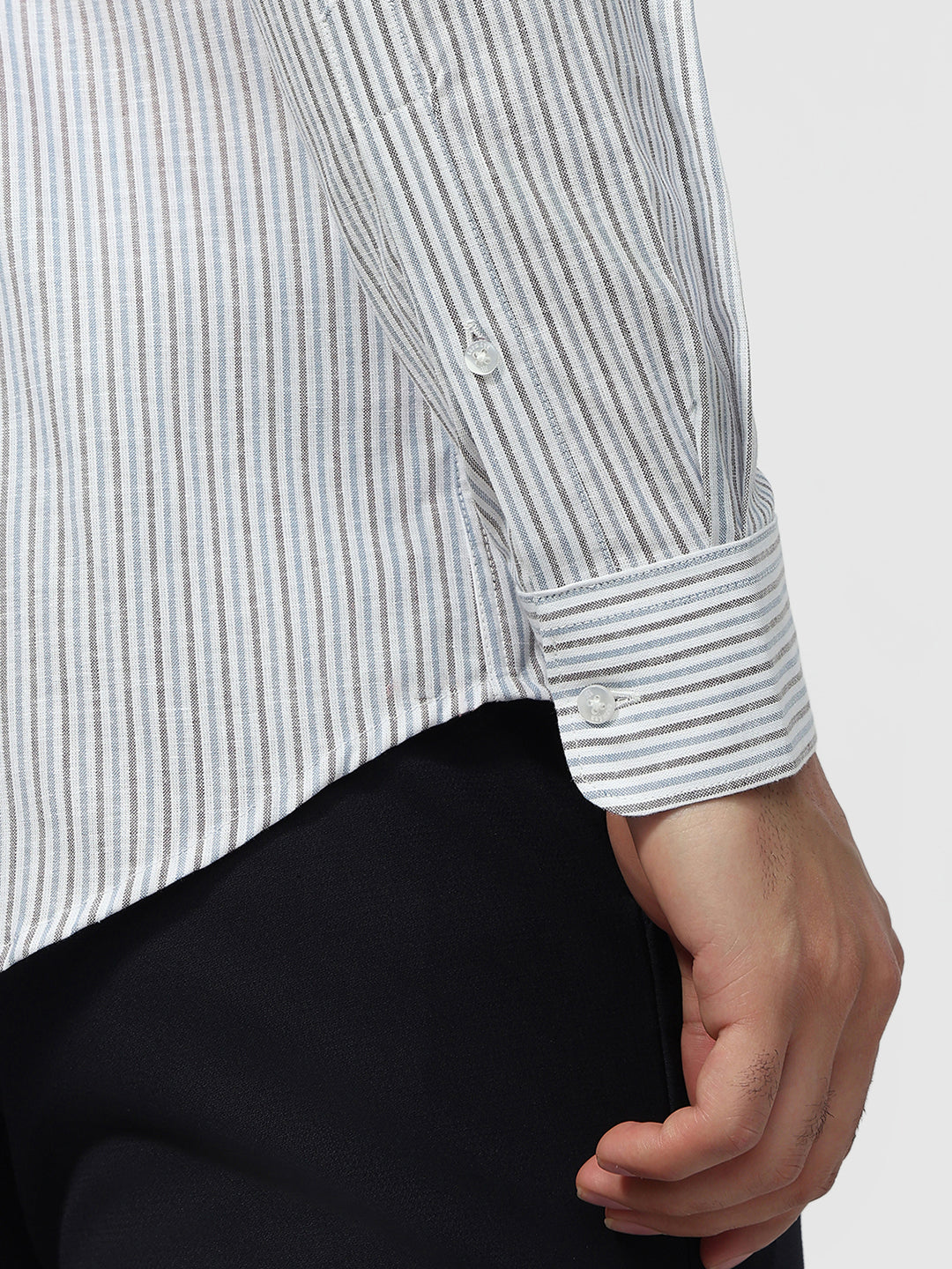 Raymond Men White Slim Fit Stripe Casual Shirt