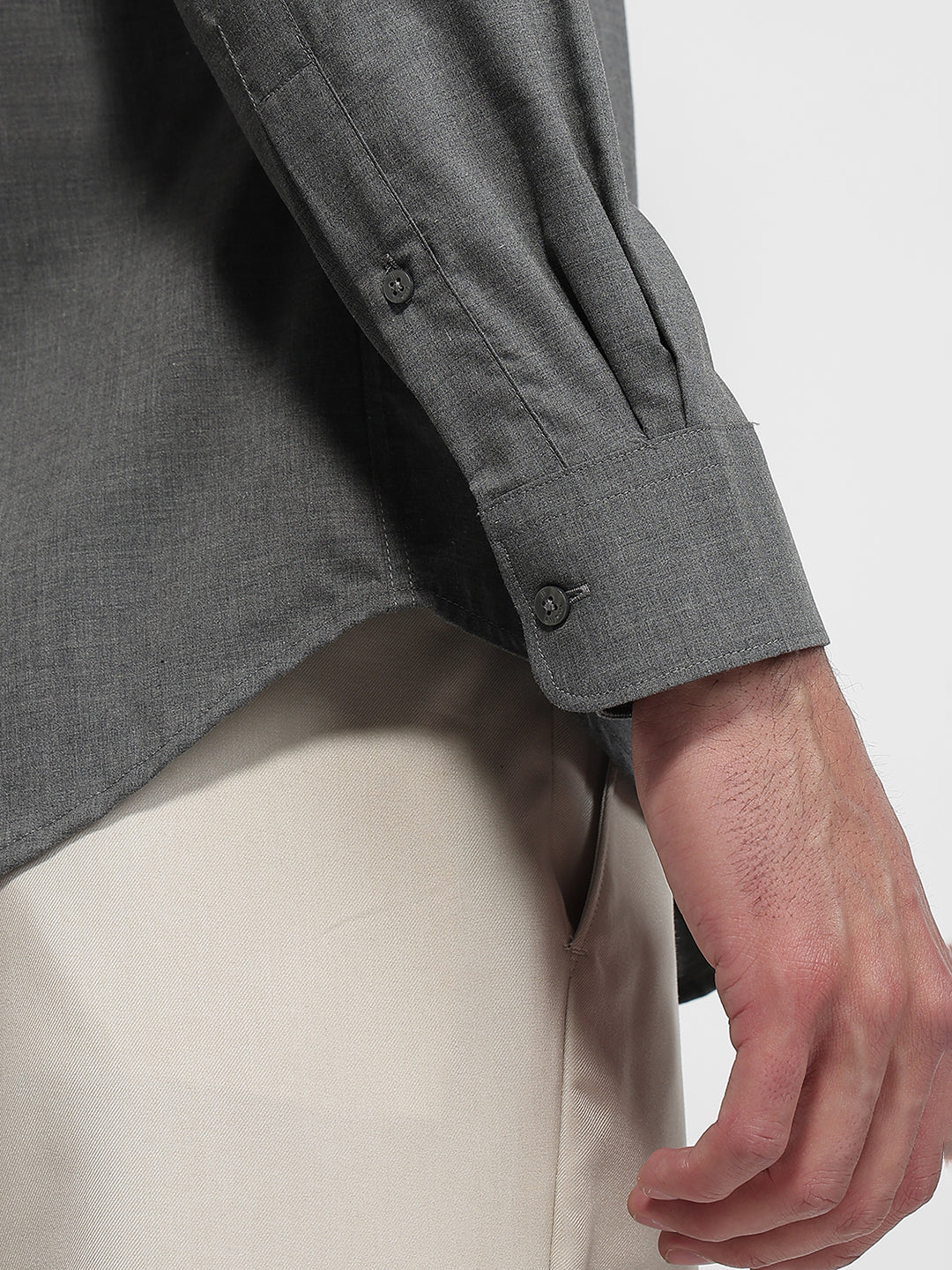 Raymond Men Grey Slim Fit Solid Casual Shirt