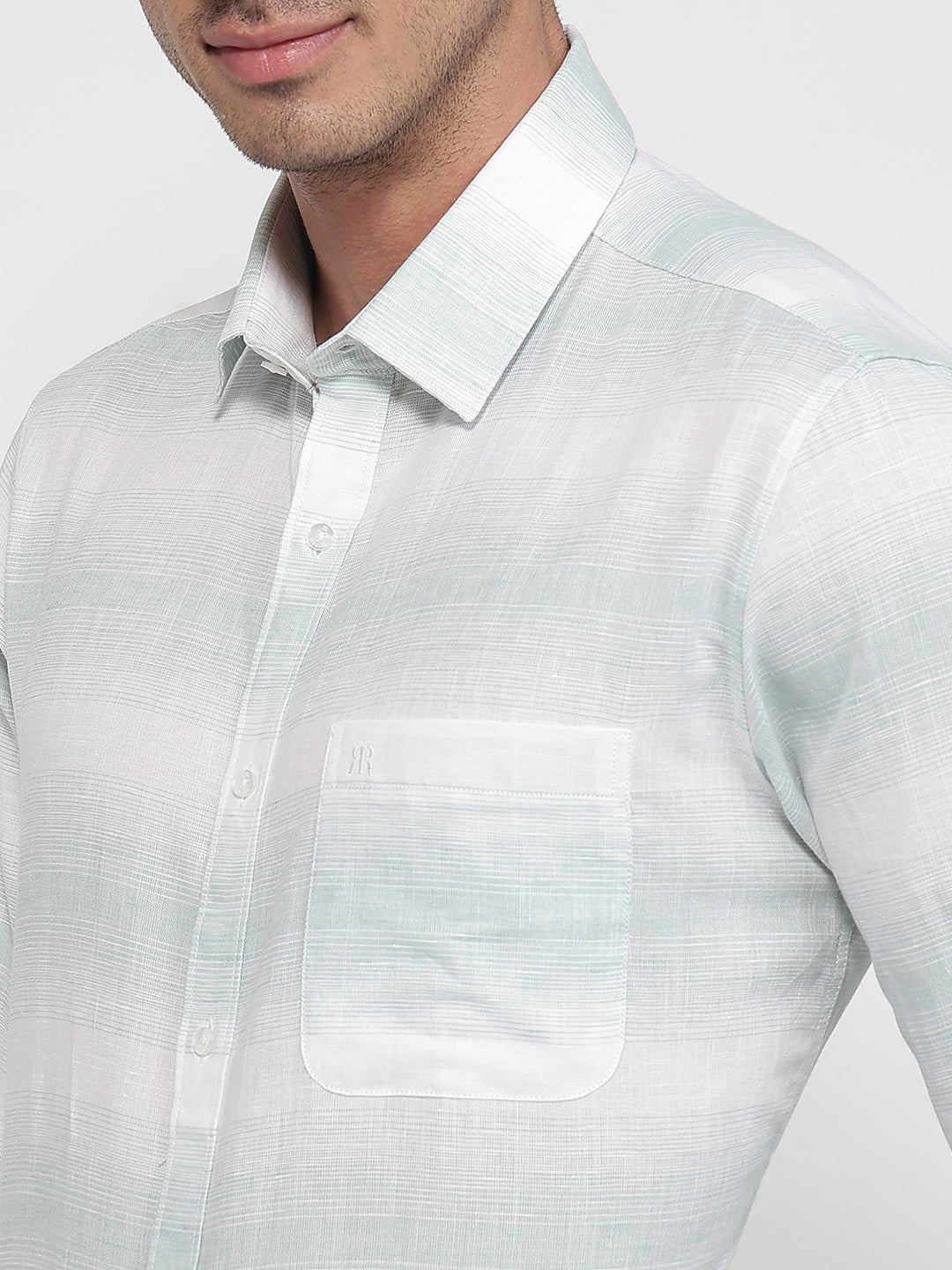 Raymond Men Green Slim Fit Stripe Casual Shirt
