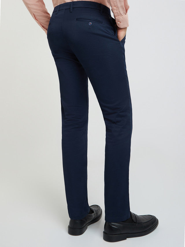 Men Blue Contemporary Fit Solid Cotton Blend Trouser