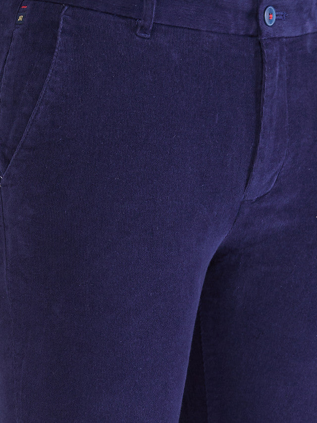 Raymond Blue Solid Slim Fit Cotton Blend Trouser