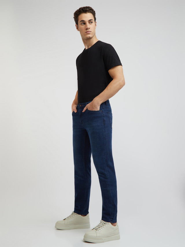 Men Blue Slim Fit Solid Cotton Blend Jeans