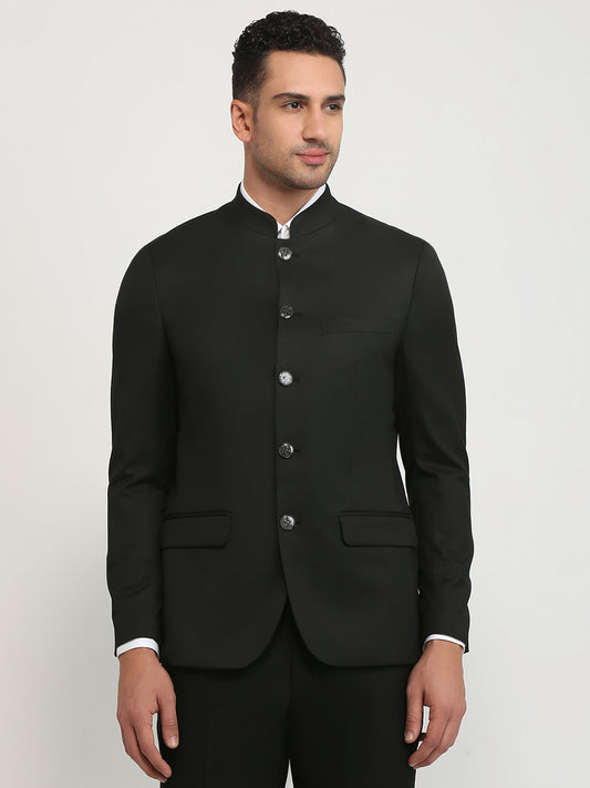Raymond Men Black Solid Regular Fit Polyester Blend Blazer
