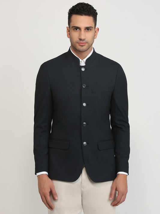 Raymond Men Blue Solid Regular Fit Polyester Blend Blazer