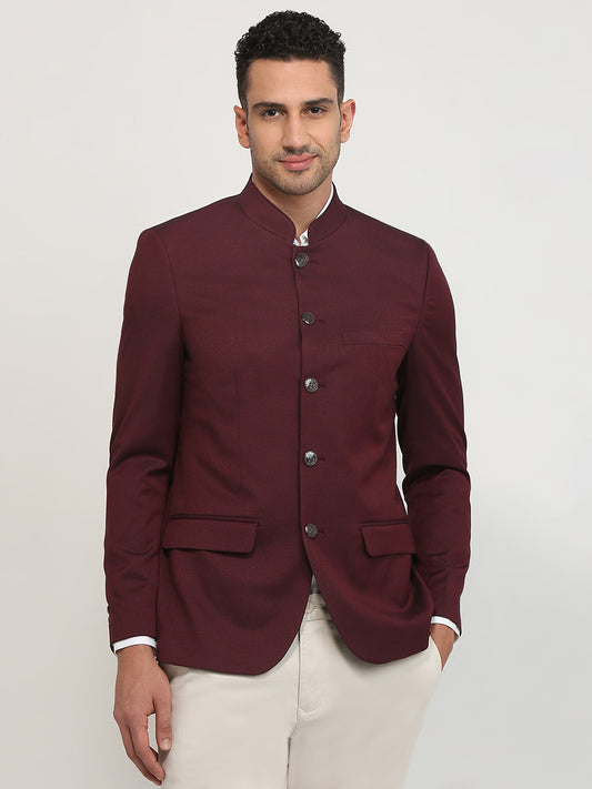 Raymond Men Maroon Solid Regular Fit Terry Blend Blazer